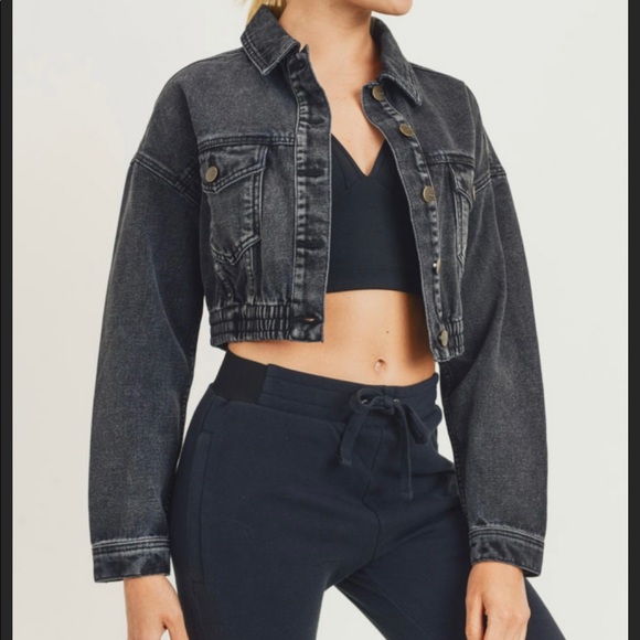 Cropped denim jacket (charcoal grey) - Picture 2 of 5